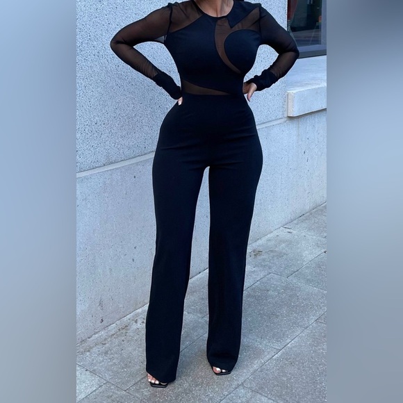 NWT*Fashion Nova Sheer Sleeve Black Jumpsuit - Picture 2 of 6